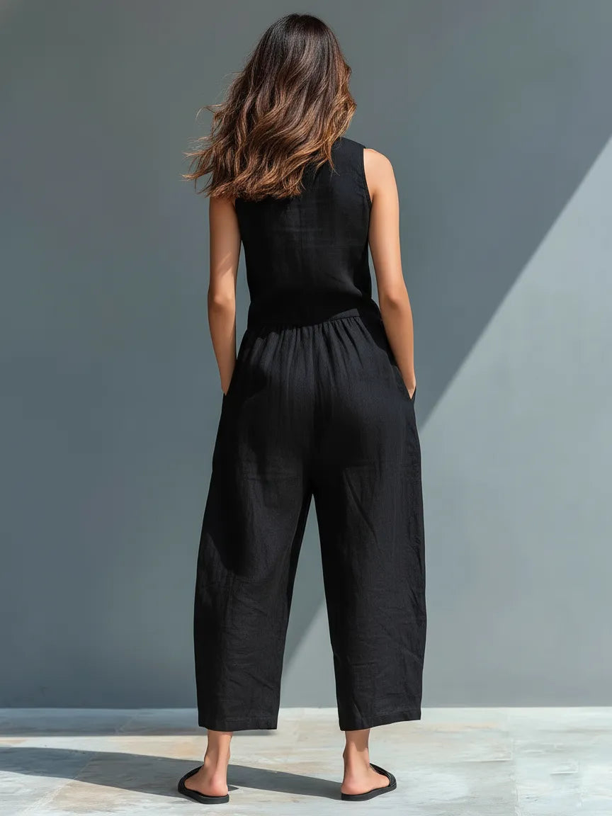 Mono de Mujer Casual Minimalista con Cuello Mao y Botones