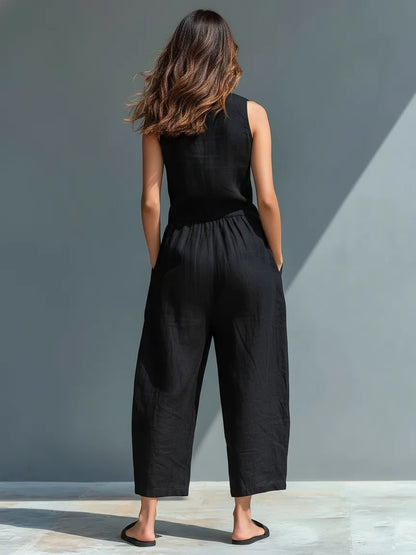 Mono de Mujer Casual Minimalista con Cuello Mao y Botones