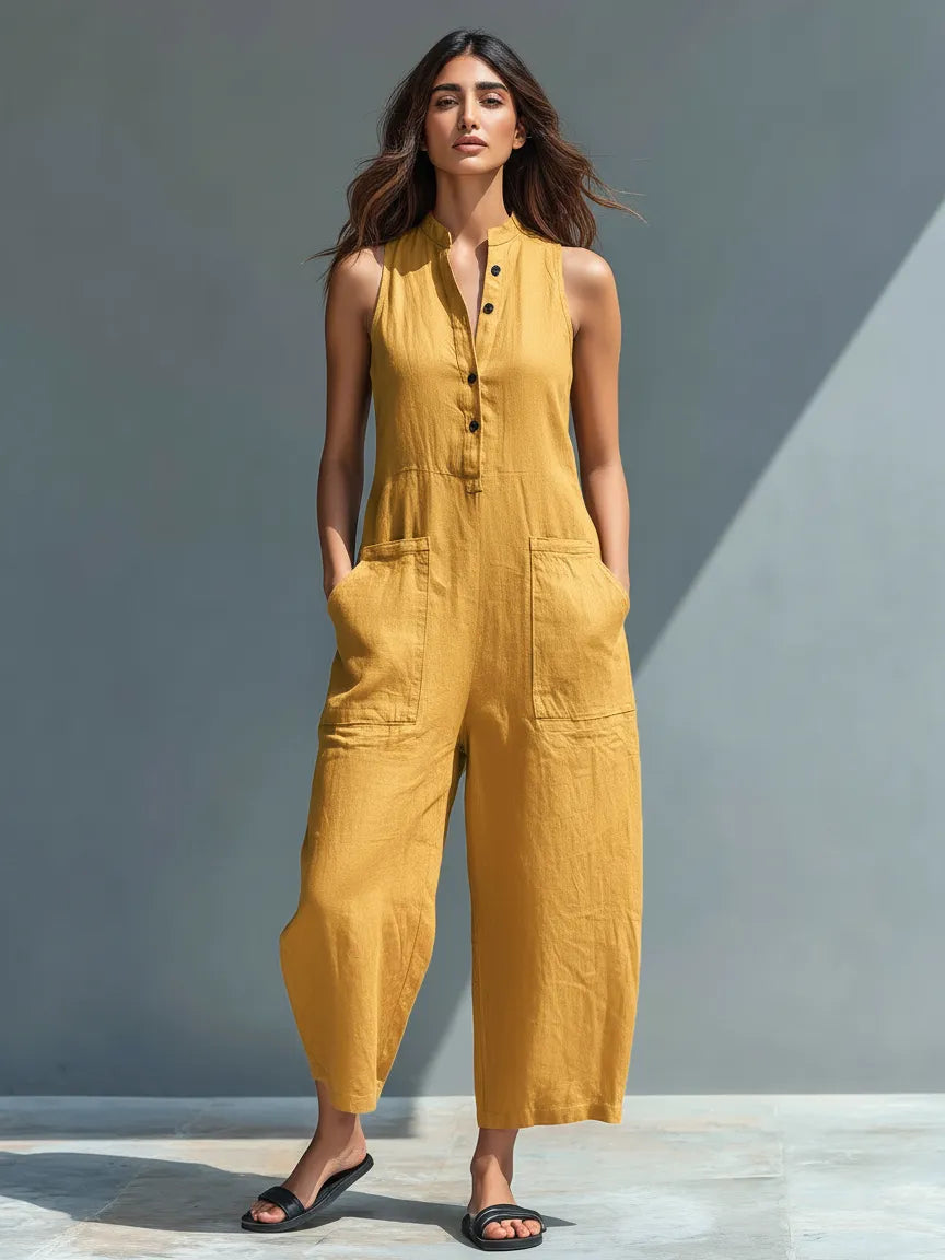 Mono de Mujer Casual Minimalista con Cuello Mao y Botones