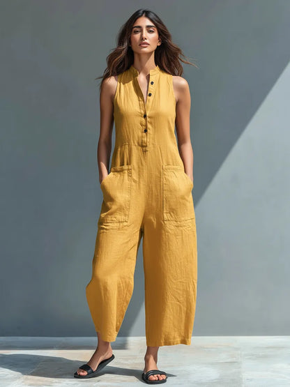 Mono de Mujer Casual Minimalista con Cuello Mao y Botones