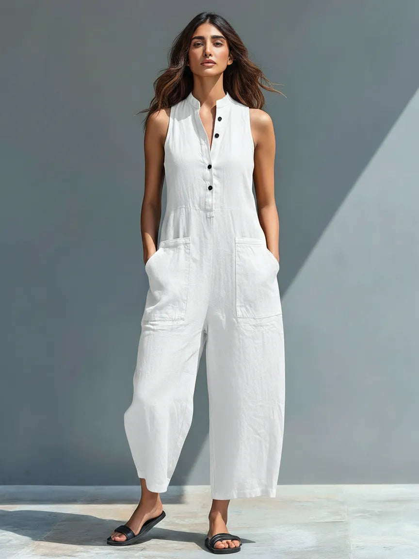 Mono de Mujer Casual Minimalista con Cuello Mao y Botones