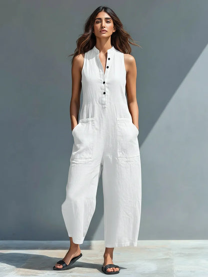 Mono de Mujer Casual Minimalista con Cuello Mao y Botones