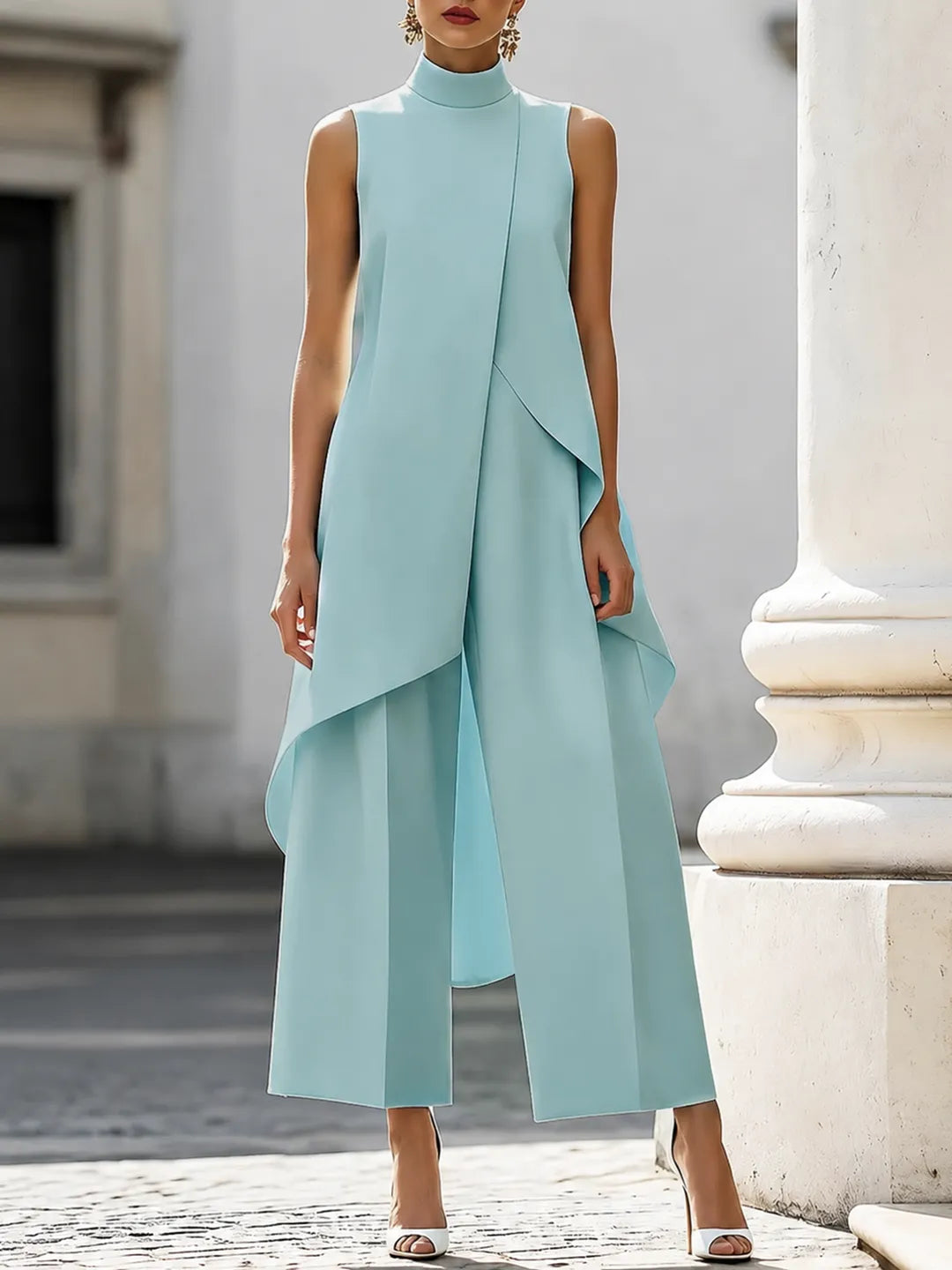 Mono de Mujer Elegante Ancho con Cuello Halter