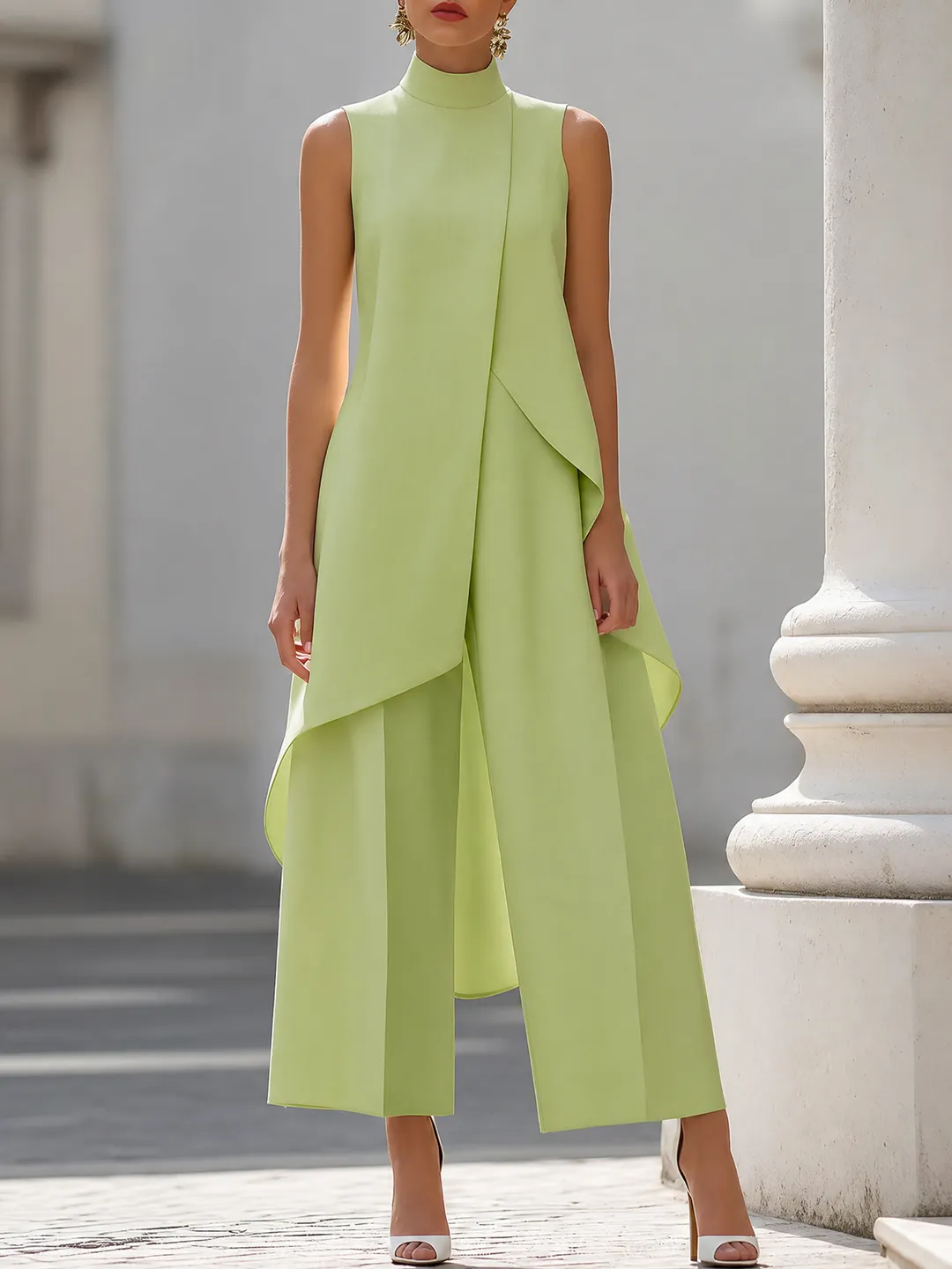 Mono de Mujer Elegante Ancho con Cuello Halter
