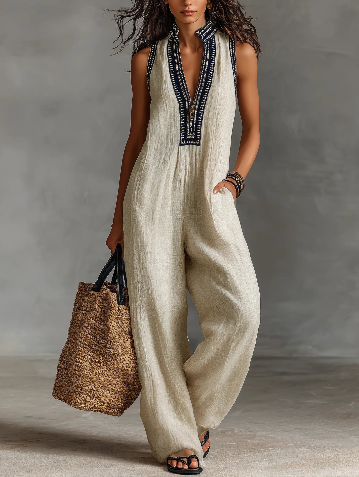 Mono de Mujer Elegante Fluido con Cuello Halter y Cremallera