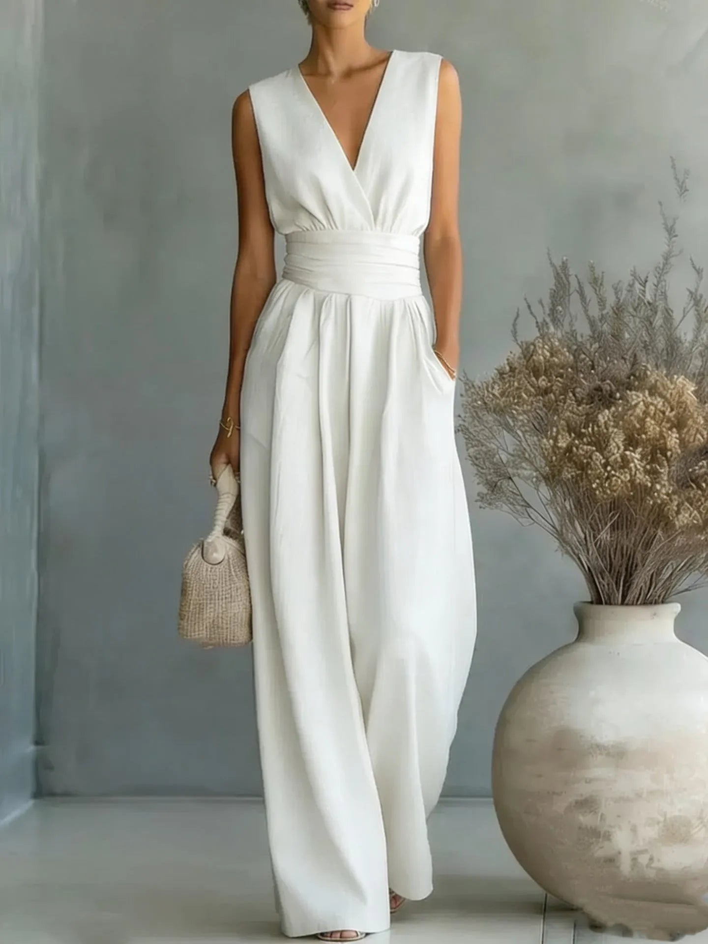 Mono de Mujer Elegante Fluido con Escote en V