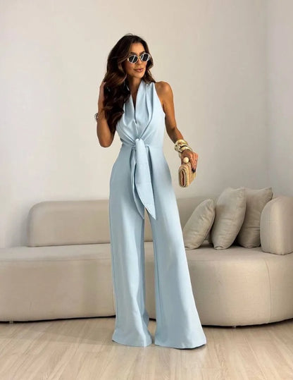 Mono de Mujer Elegante Fluido con Nudo Delantero y Pernera Ancha