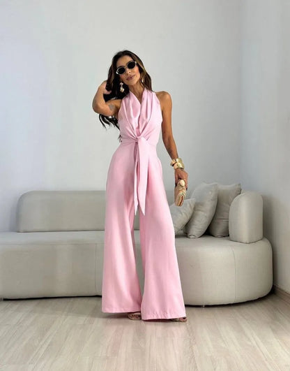 Mono de Mujer Elegante Fluido con Nudo Delantero y Pernera Ancha