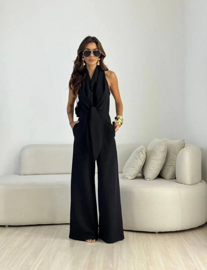Mono de Mujer Elegante Fluido con Nudo Delantero y Pernera Ancha