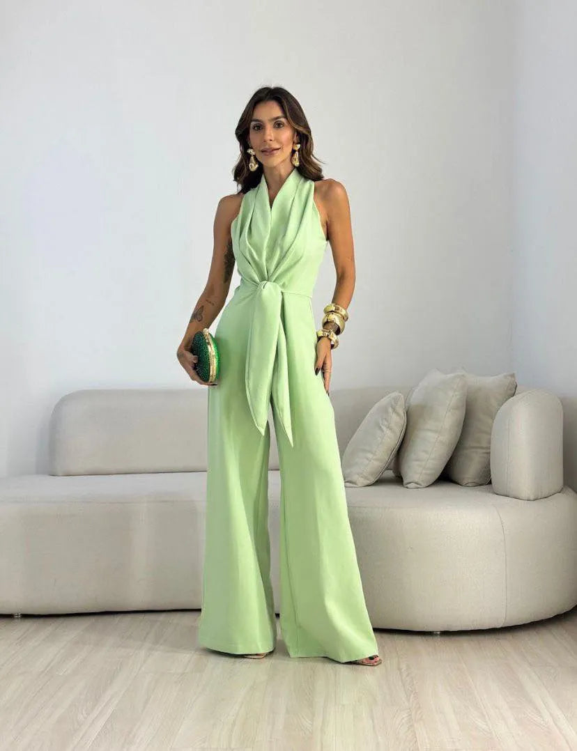 Mono de Mujer Elegante Fluido con Nudo Delantero y Pernera Ancha