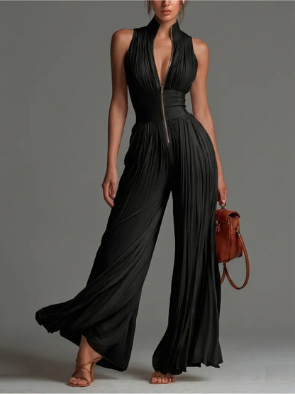 Mono de Mujer de Invitada de Boda Elegante Fluido con Cuello Halter