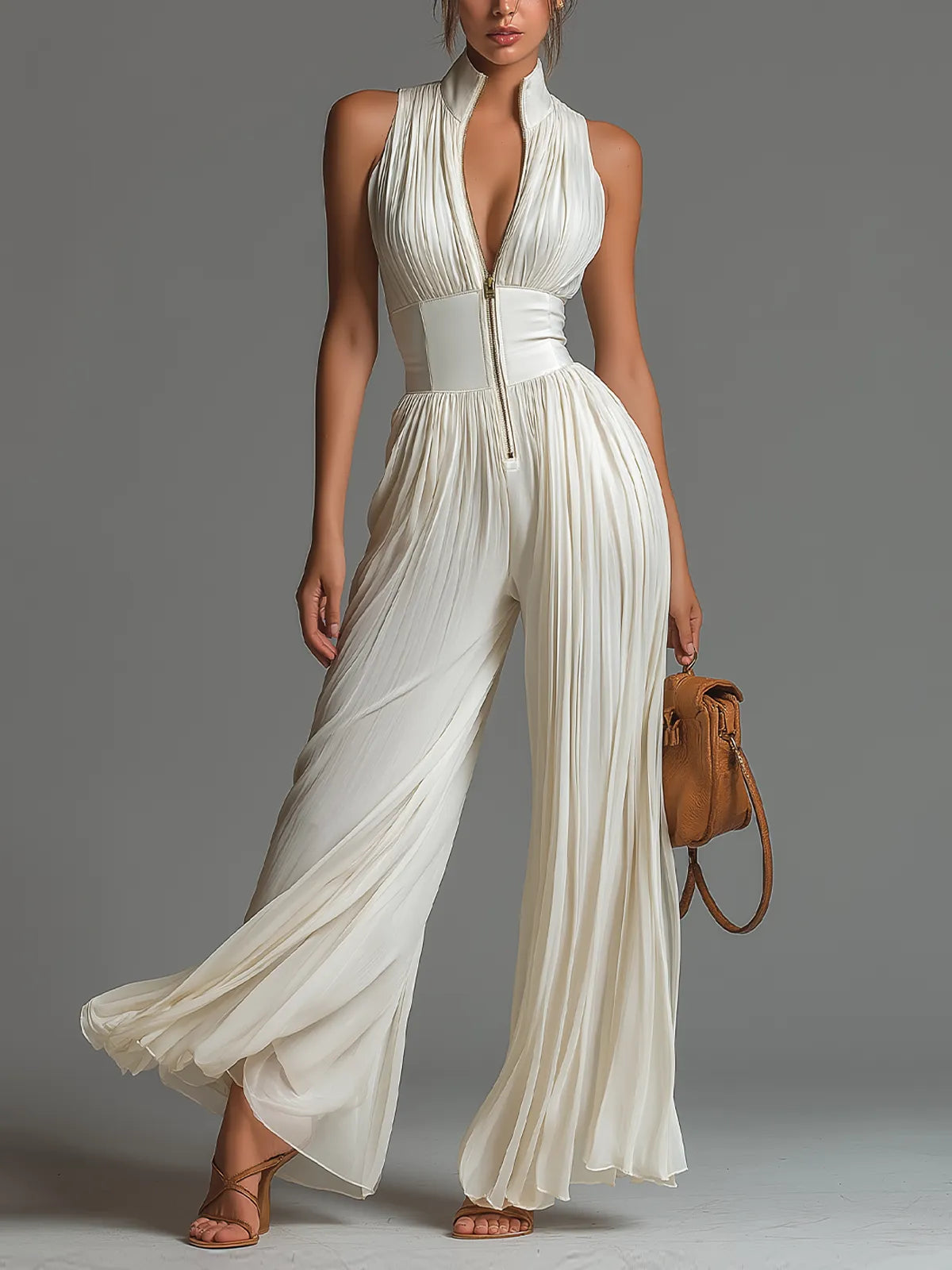 Mono de Mujer de Invitada de Boda Elegante Fluido con Cuello Halter