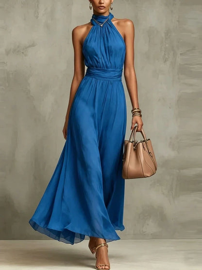 Vestido de Invitada de Boda Largo Elegante Fluido con Fruncido