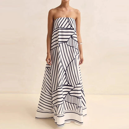 Vestido de Invitada de Boda Largo Estampado Elegante con Palabra de Honor