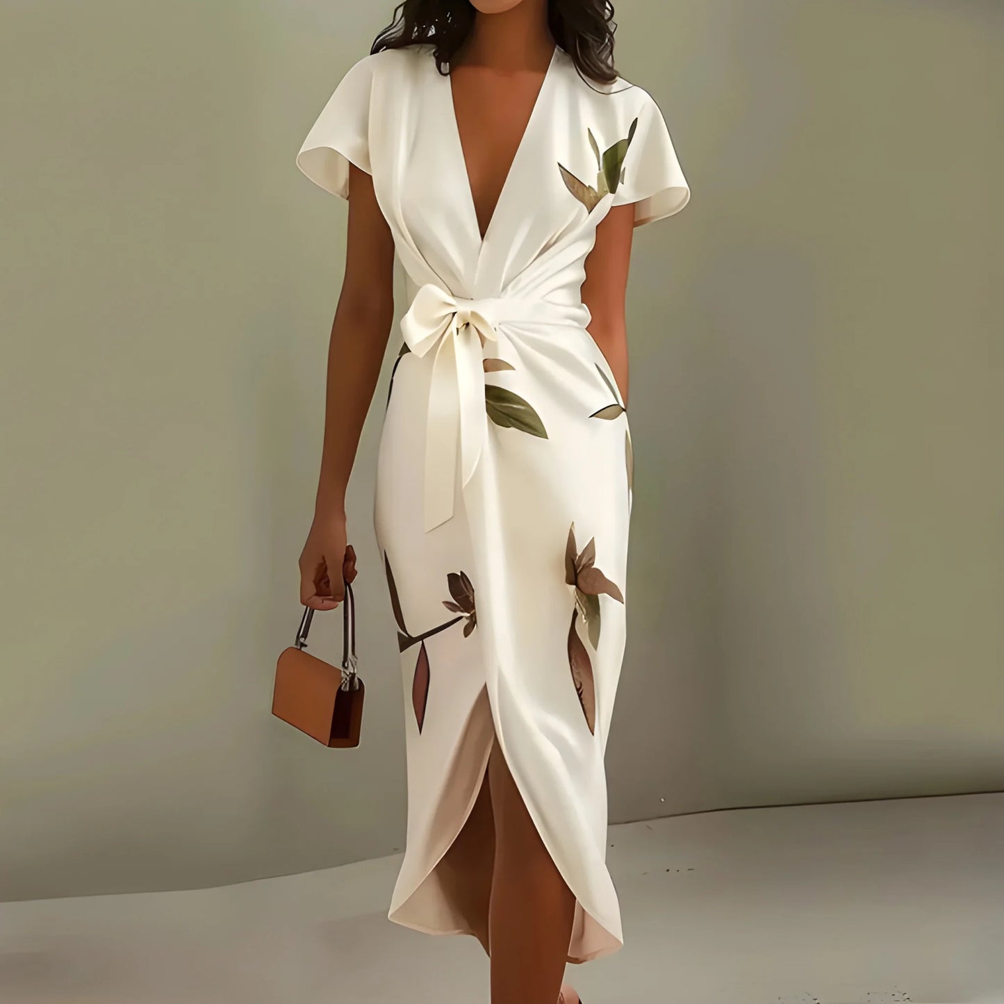 Vestido de invitada de boda largo elegante casual con diseño cruzado