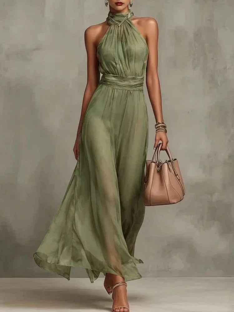 Vestido de Invitada de Boda Largo Elegante Fluido con Fruncido
