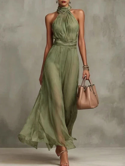 Vestido de Invitada de Boda Largo Elegante Fluido con Fruncido