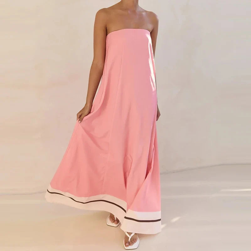 Vestido de Invitada de Boda Largo Estampado Elegante con Palabra de Honor