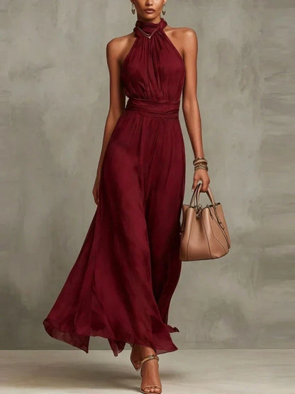 Vestido de Invitada de Boda Largo Elegante Fluido con Fruncido