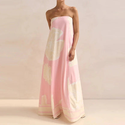 Vestido de Invitada de Boda Largo Estampado Elegante con Palabra de Honor