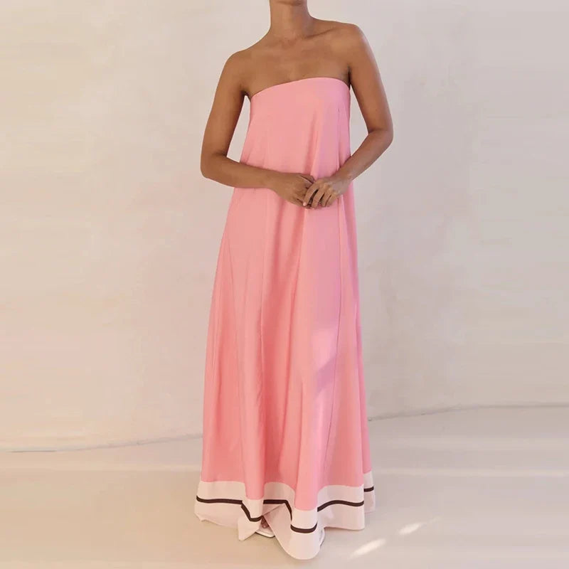 Vestido de Invitada de Boda Largo Estampado Elegante con Palabra de Honor