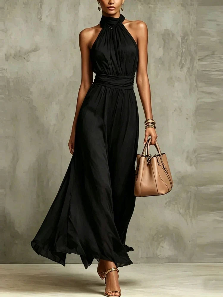 Vestido de Invitada de Boda Largo Elegante Fluido con Fruncido