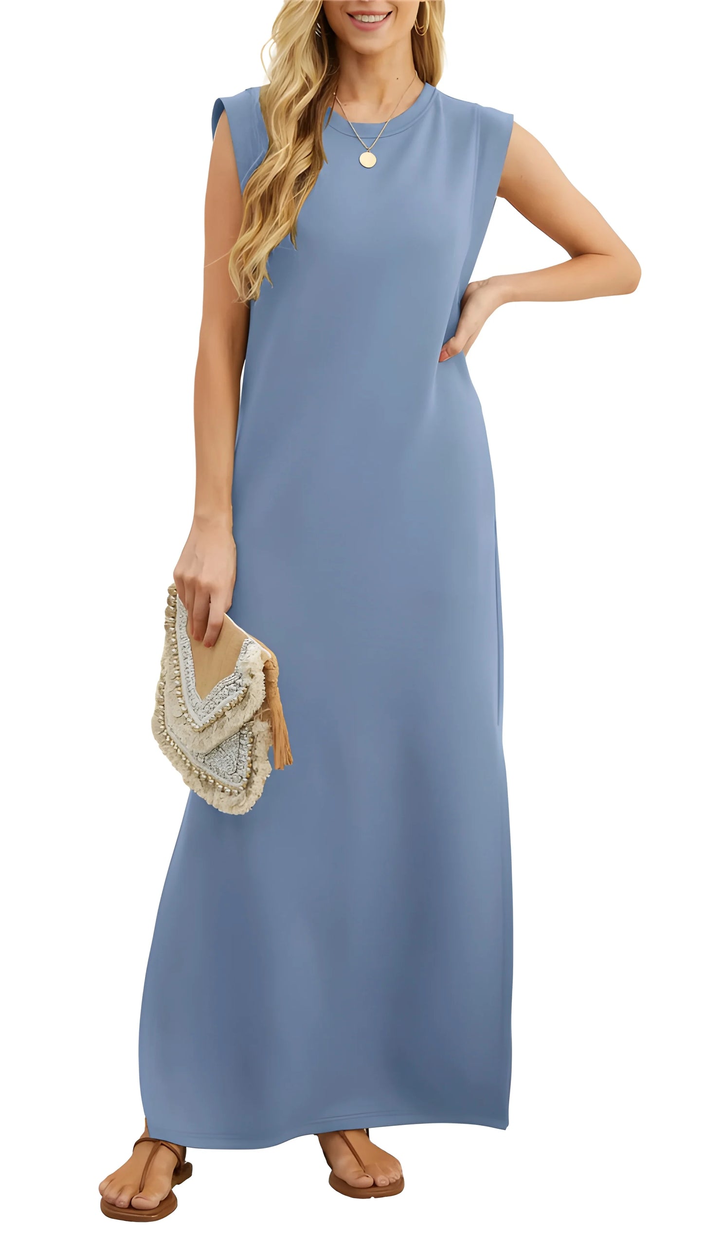Vestido Maxi de Verano Elegante y Casual con Bolsillos