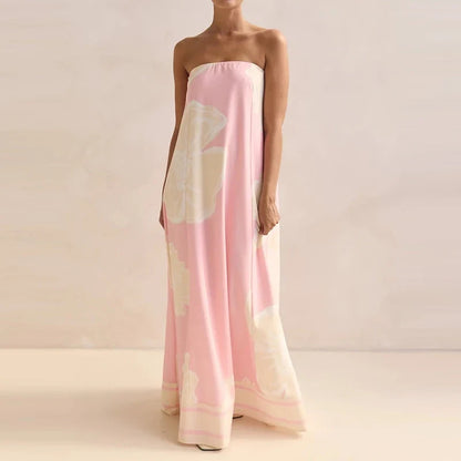 Vestido de Invitada de Boda Largo Estampado Elegante con Palabra de Honor