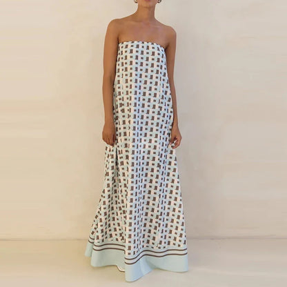 Vestido de Invitada de Boda Largo Estampado Elegante con Palabra de Honor