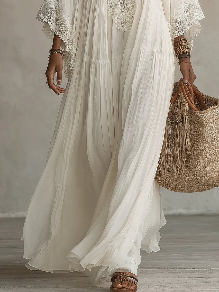 Vestido de Verano Largo Boho Fluido con Mangas Tipo Murciélago