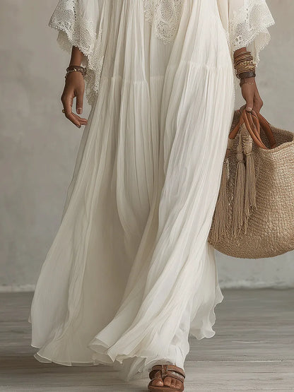 Vestido de Verano Largo Boho Fluido con Mangas Tipo Murciélago