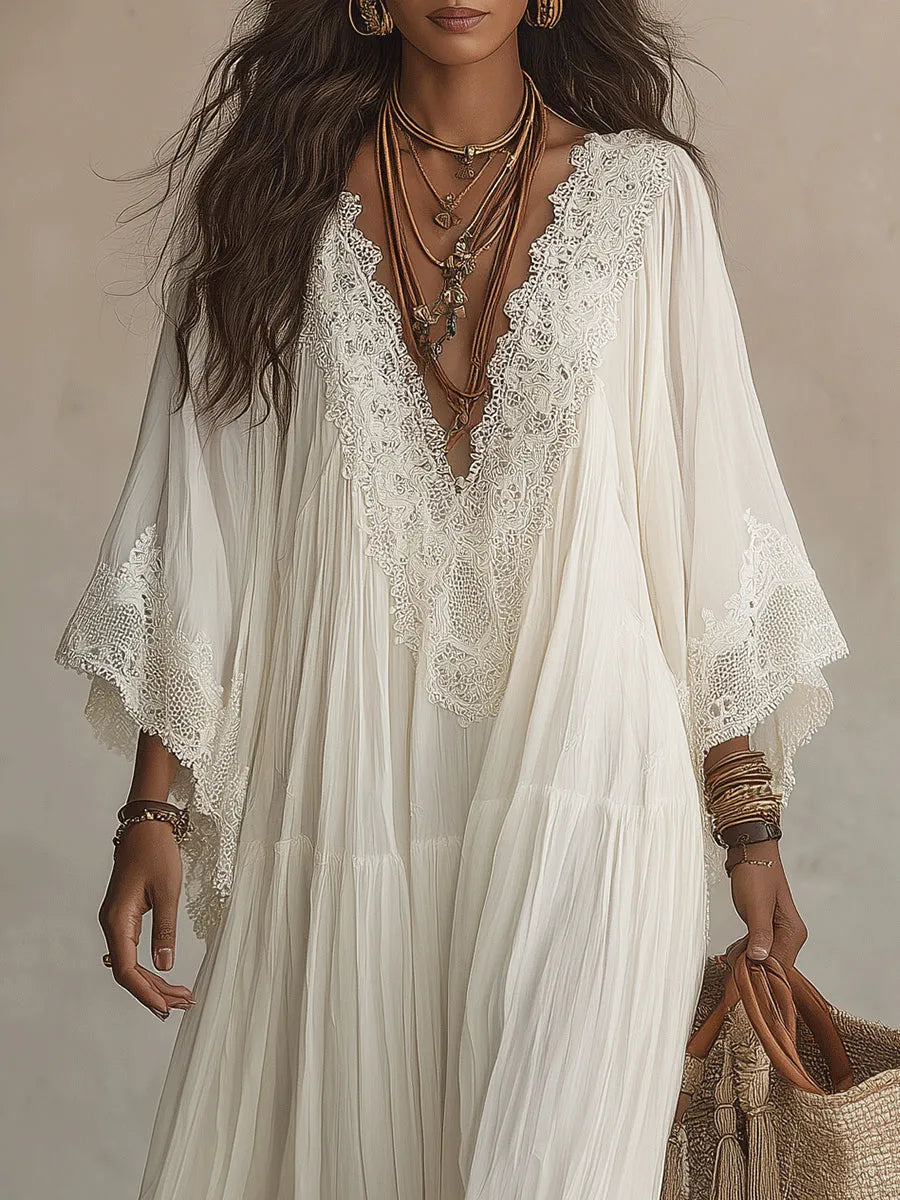 Vestido de Verano Largo Boho Fluido con Mangas Tipo Murciélago