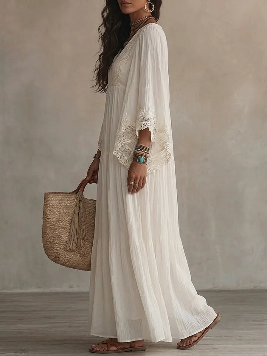 Vestido de Verano Largo Boho Fluido con Mangas Tipo Murciélago