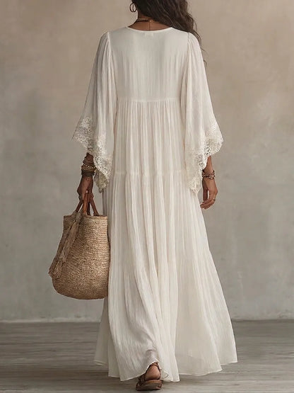 Vestido de Verano Largo Boho Fluido con Mangas Tipo Murciélago