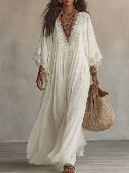 Vestido de Verano Largo Boho Fluido con Mangas Tipo Murciélago
