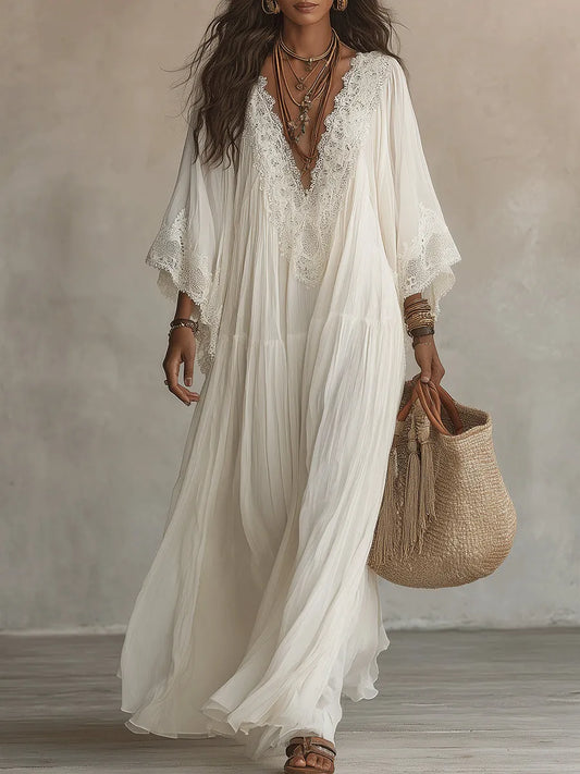 Vestido de Verano Largo Boho Fluido con Mangas Tipo Murciélago