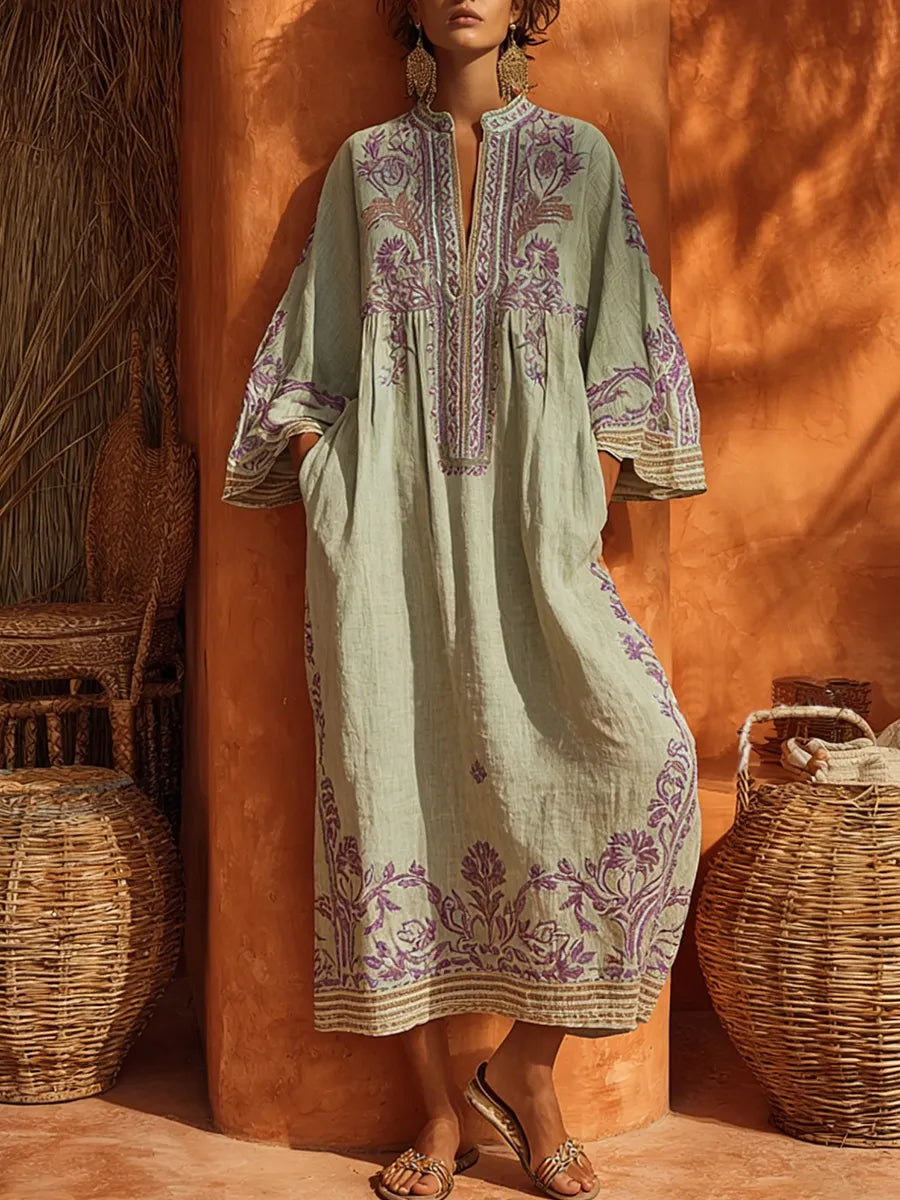 Vestido de Verano Largo Boho De Flores con Manga Larga