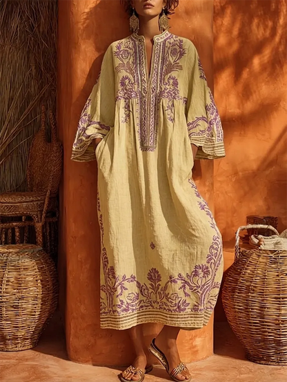 Vestido de Verano Largo Boho De Flores con Manga Larga