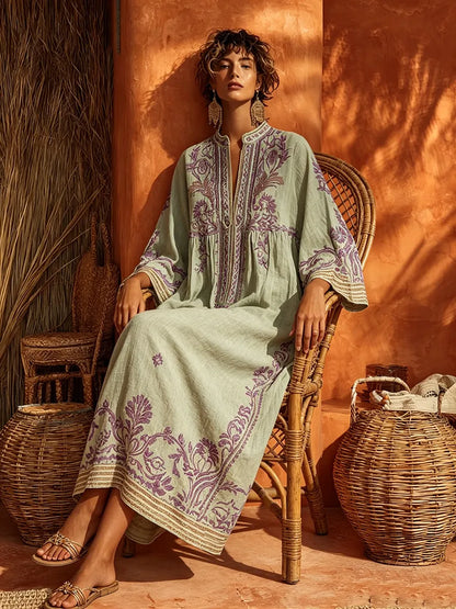 Vestido de Verano Largo Boho De Flores con Manga Larga
