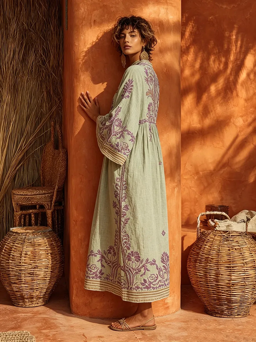 Vestido de Verano Largo Boho De Flores con Manga Larga