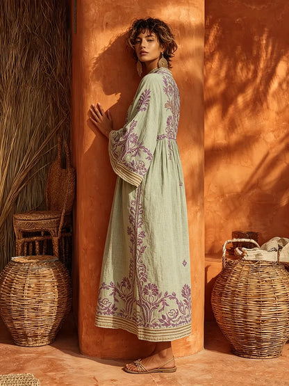 Vestido de Verano Largo Boho De Flores con Manga Larga