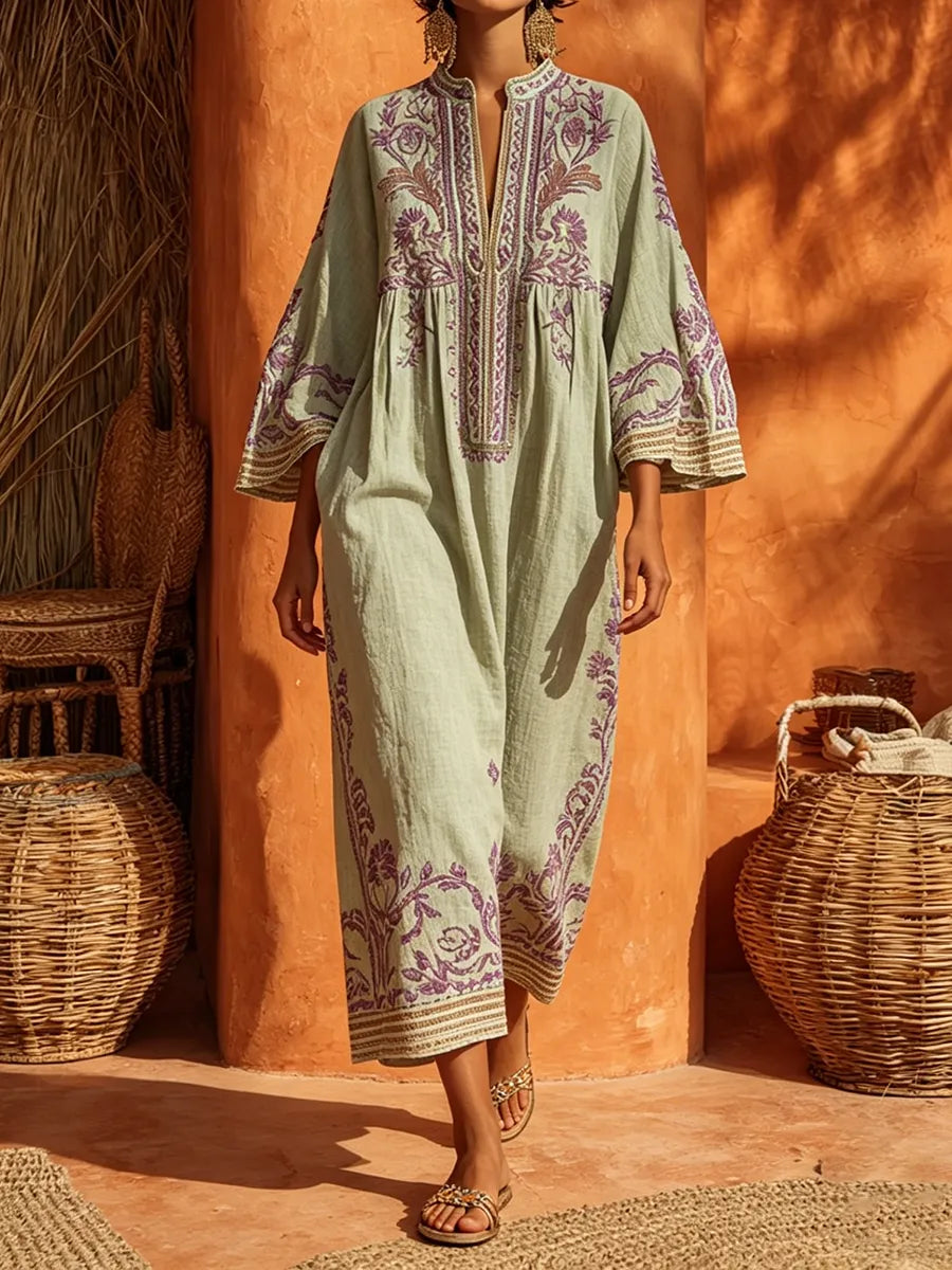Vestido de Verano Largo Boho De Flores con Manga Larga