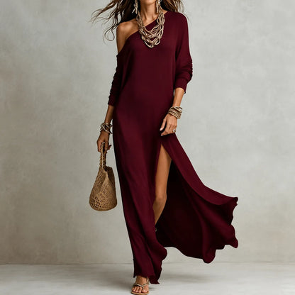 Vestido de Verano Largo Fluido Elegante con Hombros Descubiertos
