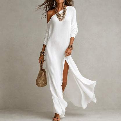 Vestido de Verano Largo Fluido Elegante con Hombros Descubiertos