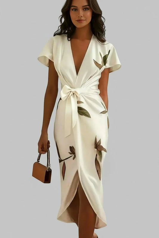 Vestido de Verano Midi Elegante con Flores Y Manga Corta