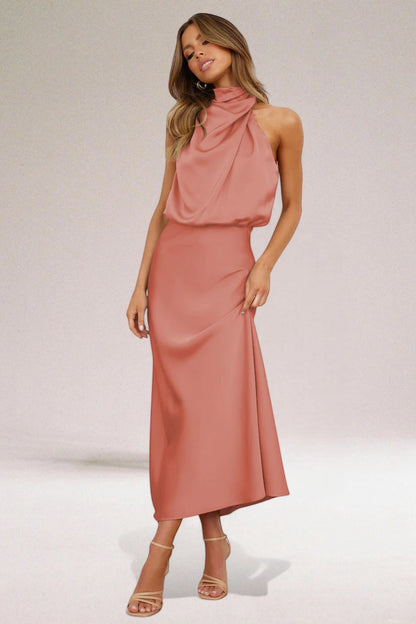 Vestido Invitada Boda Largo Elegante con Cuello Halter