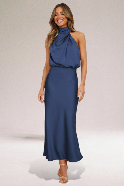 Vestido Invitada Boda Largo Elegante con Cuello Halter