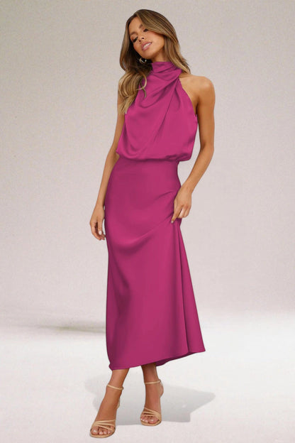 Vestido Invitada Boda Largo Elegante con Cuello Halter