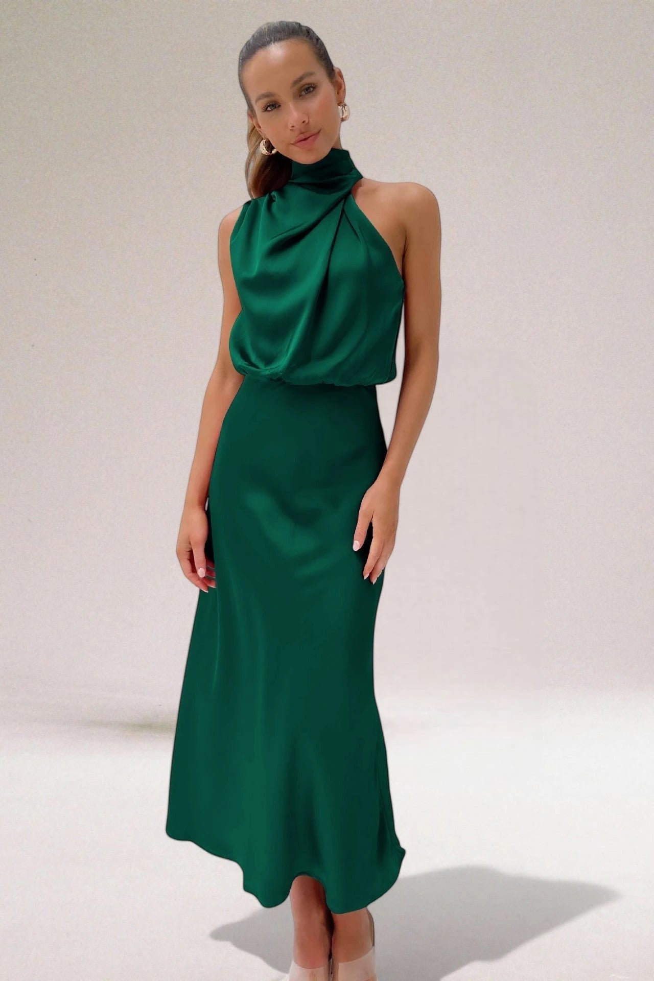 Vestido Invitada Boda Largo Elegante con Cuello Halter