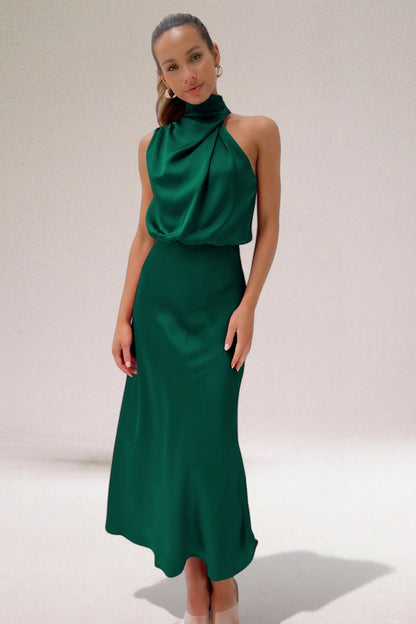 Vestido Invitada Boda Largo Elegante con Cuello Halter